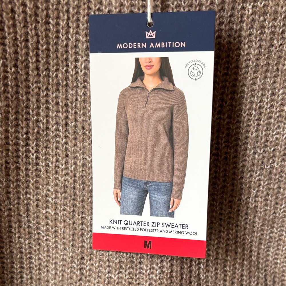 Knit Quarter-Zip Sweater in Brown Womens - Picture 2 of 9